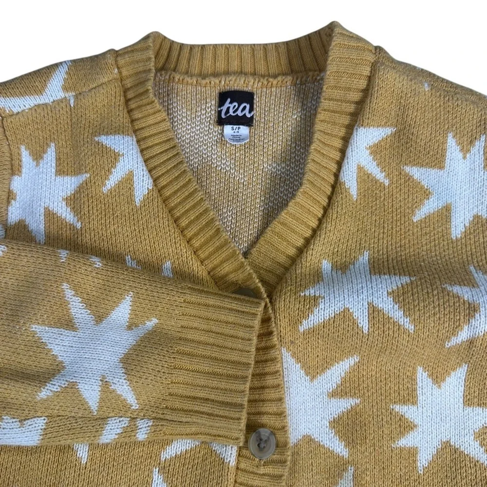 Tea Collection Kids‎ Girls Yellow Star Knit Cardigan Sweater S P 4-5